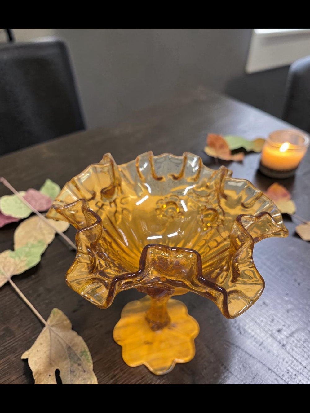 Fenton Amber Ruffled Compote Candy Dish - Picture 4 of 5